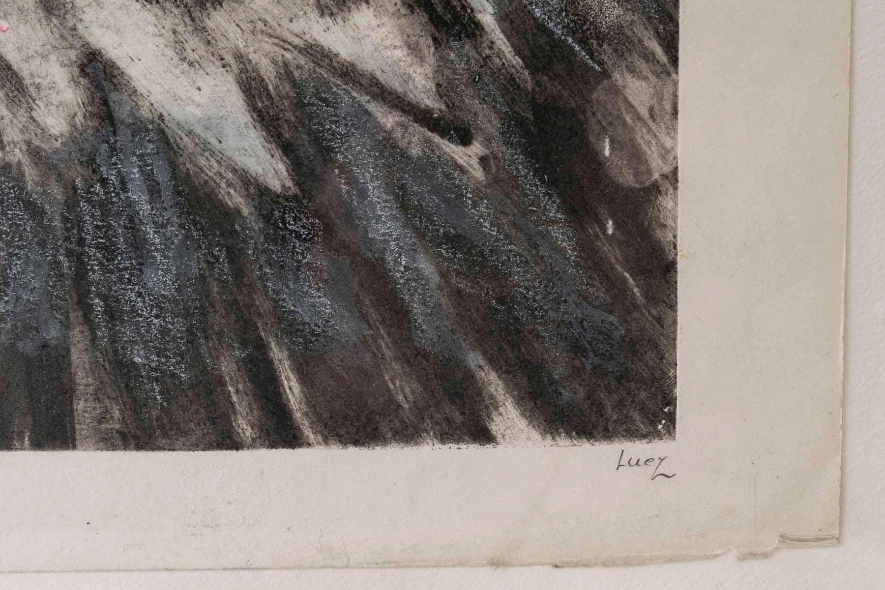 French Engraving, Lithography, E.A., by Evelyne Luez, 20th Century. For Sale