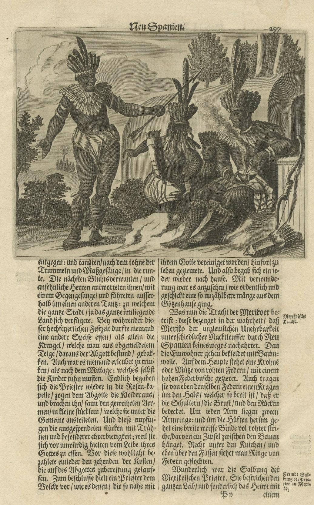 Engraving of a Ceremonial Gathering in New Spain in New Spain by Montanus, 1673