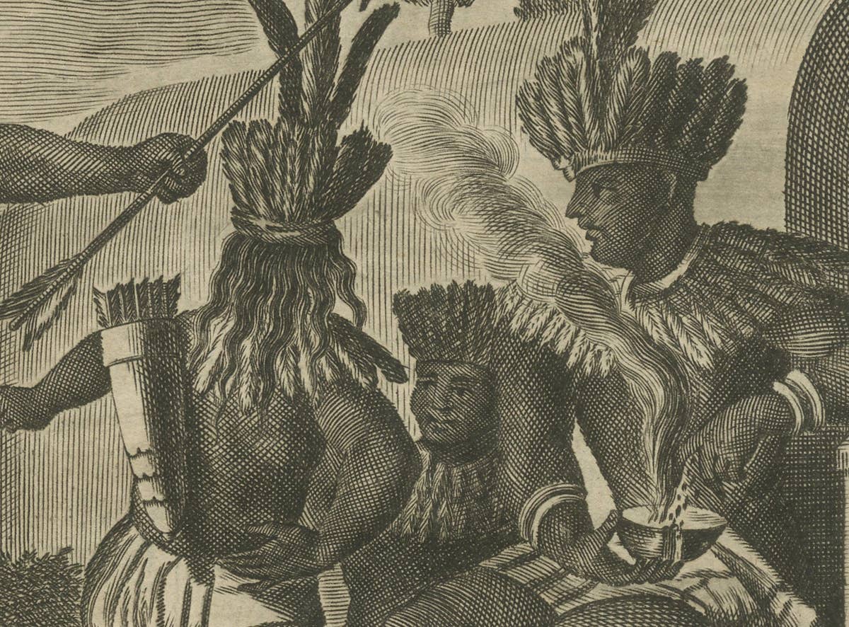 Engraving of a Ceremonial Gathering in New Spain in New Spain by Montanus, 1673