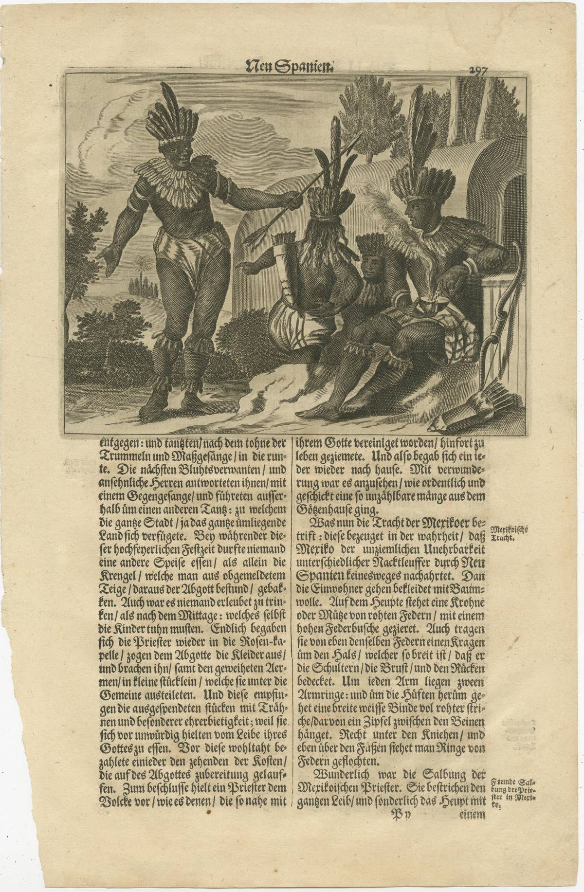 Engraving of a Ceremonial Gathering in New Spain in New Spain by Montanus, 1673