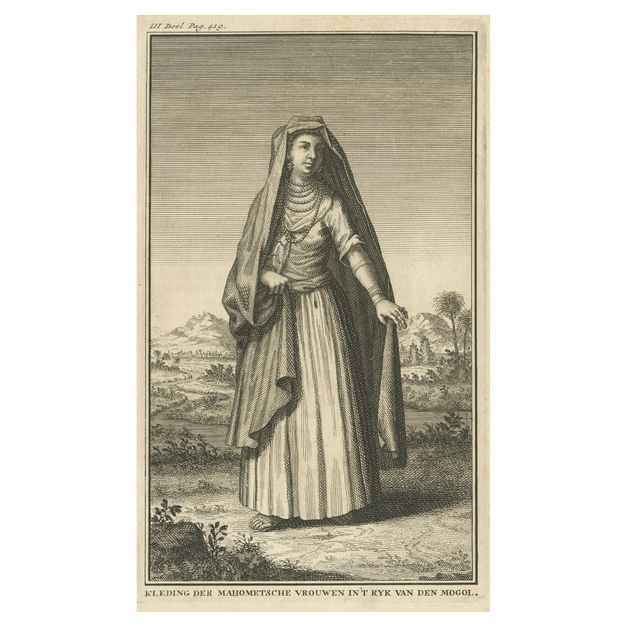 Gravur eines Kostüms der muslimischen Frauen im Mogol- oder Mughal-Empire, 1731