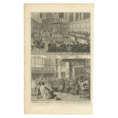Engraving of a Meeting of the Dutch Synode in Amsterdam, The Netherlands, 1732