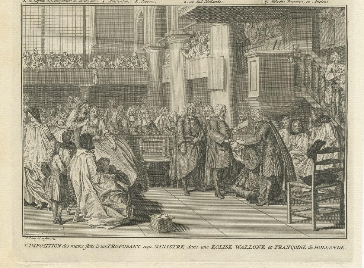 Engraving of a Meeting of the Dutch Synode in Amsterdam, The Netherlands, 1732 For Sale 1