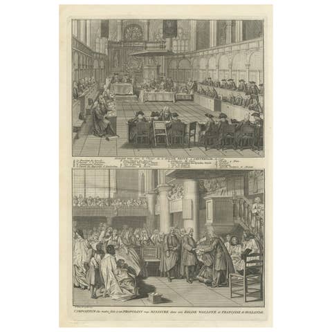 Engraving of a Meeting of the Dutch Synode in Amsterdam, The Netherlands, 1732