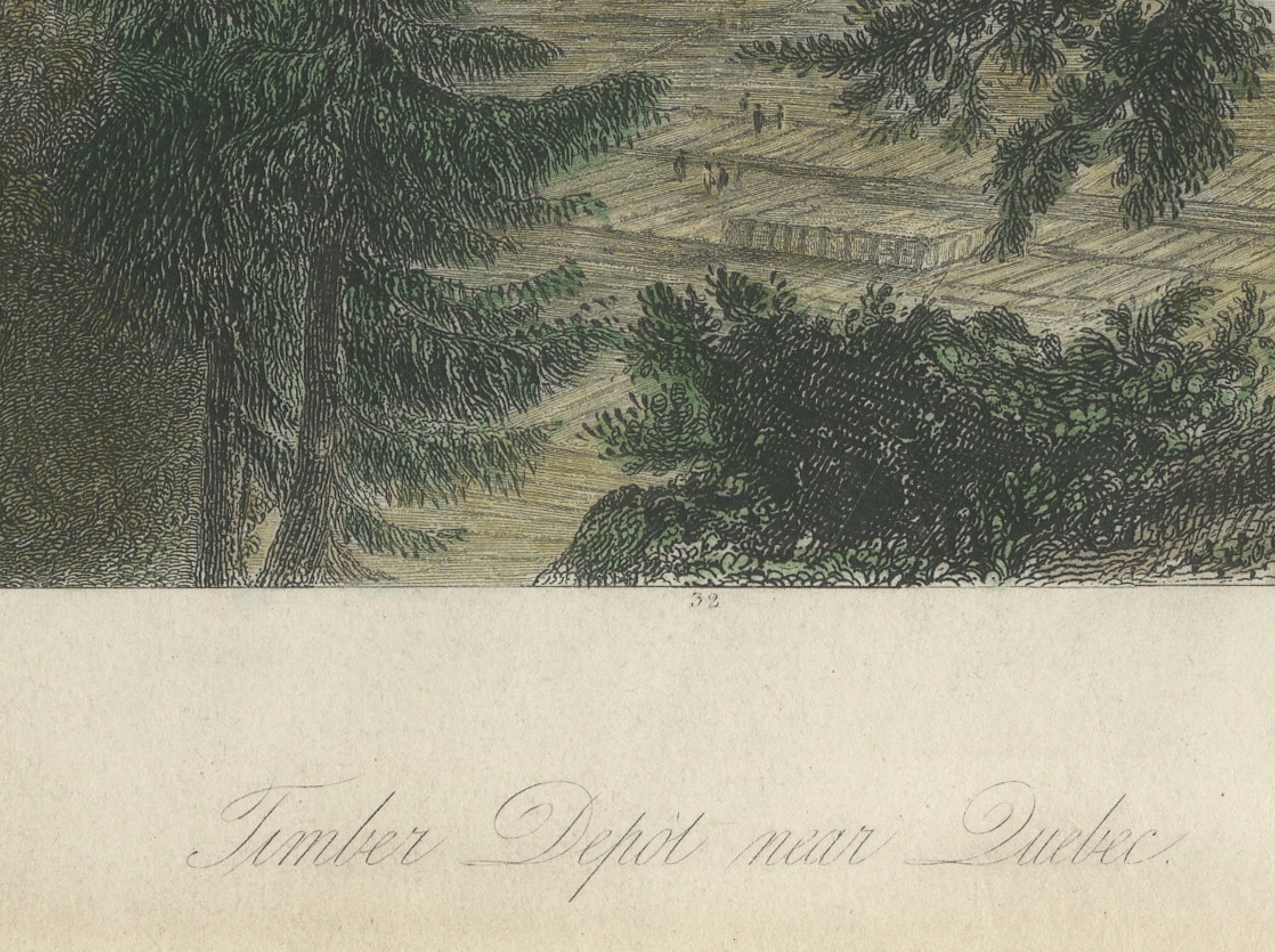 Gravur eines Holztopfes am St Lawrence River in der Nähe der Stadt Quebec, 1850 (Graviert) im Angebot