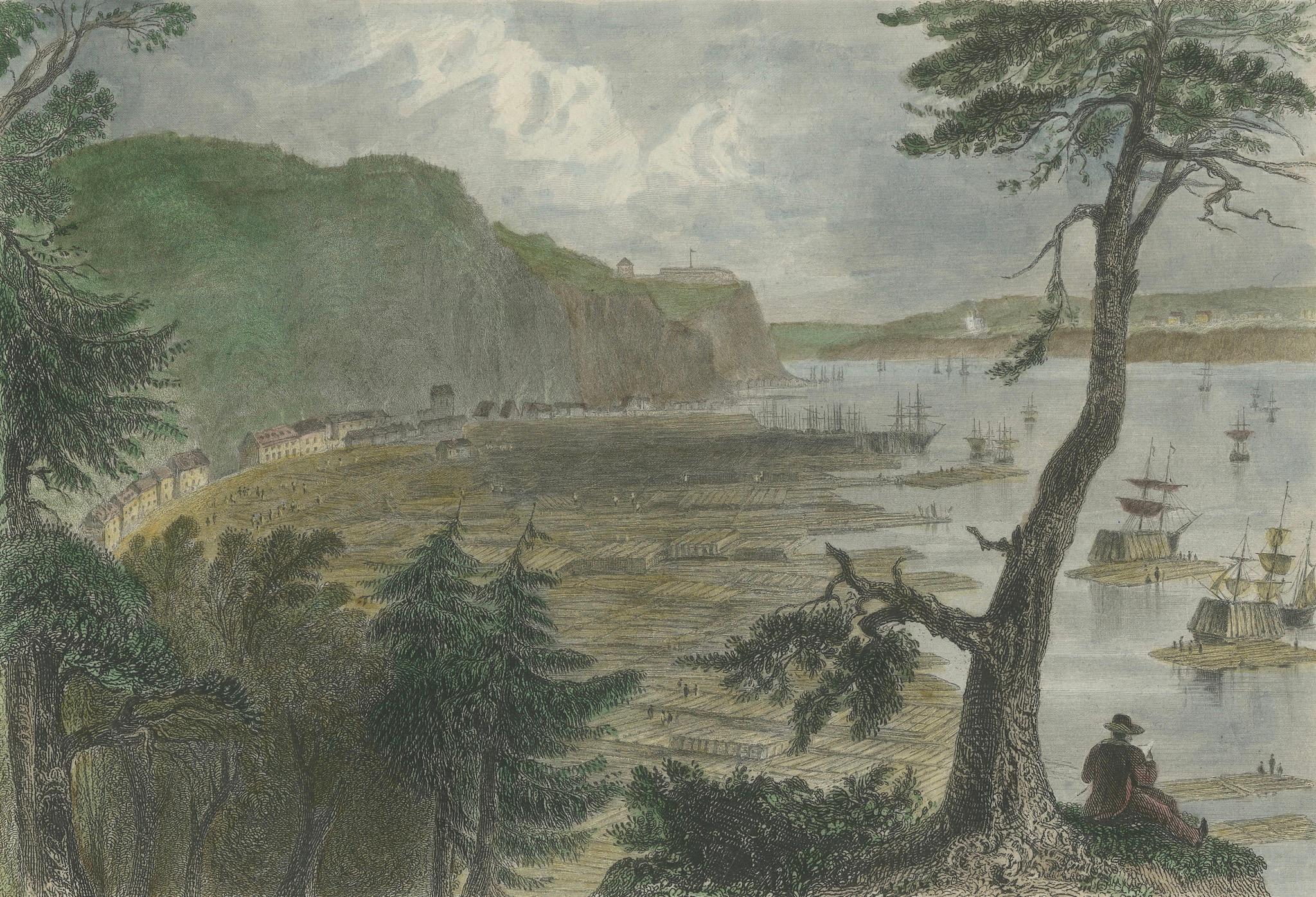 Gravur eines Holztopfes am St Lawrence River in der Nähe der Stadt Quebec, 1850 im Angebot 1