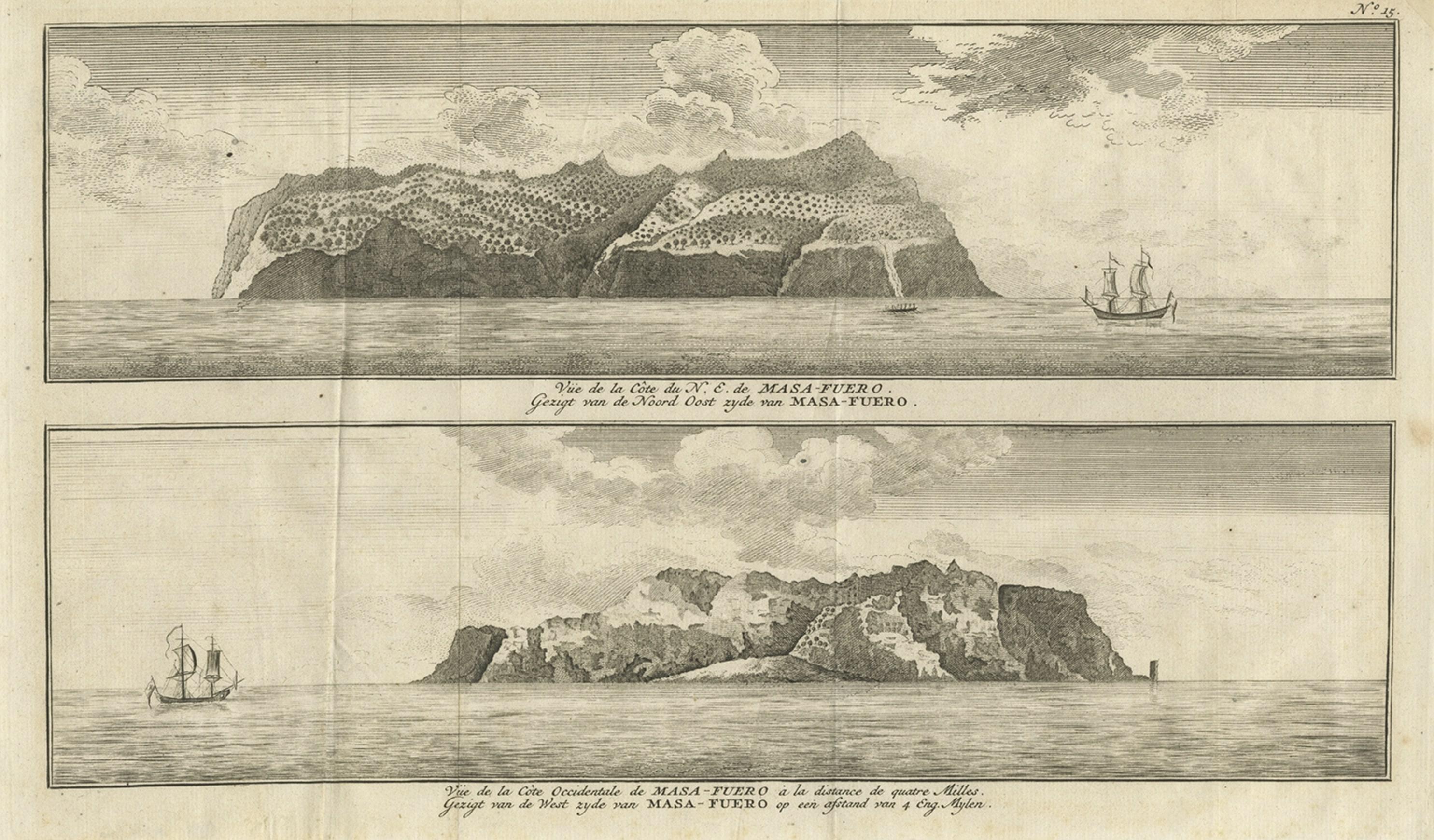 Kupferstich von Alejandro Selkirk Island, Juan Fernández-Archipel, Chile, 1749 (Papier) im Angebot