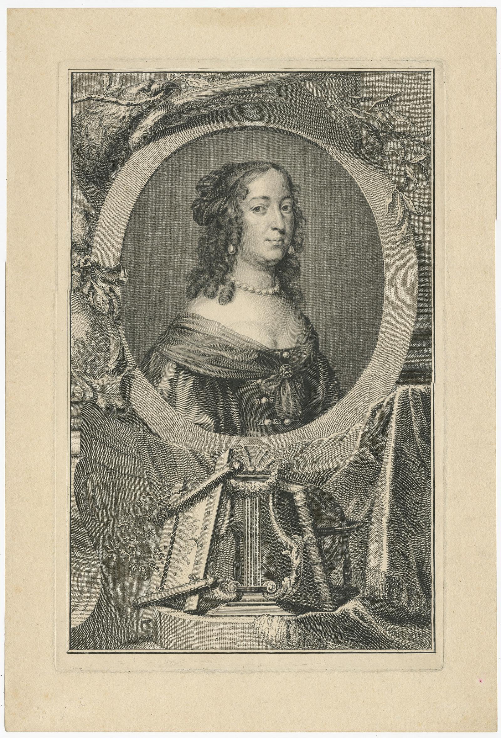 Engraving of Amalia, Princess of Orange, 1757 In Good Condition For Sale In Langweer, NL