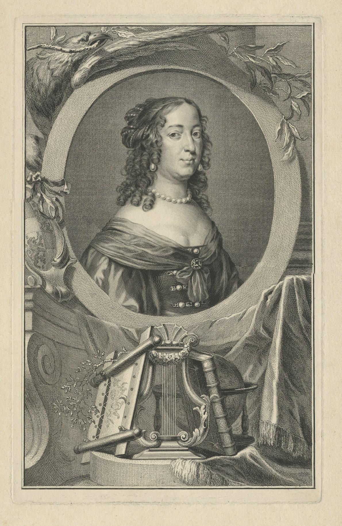 Mid-18th Century Engraving of Amalia, Princess of Orange, 1757 For Sale