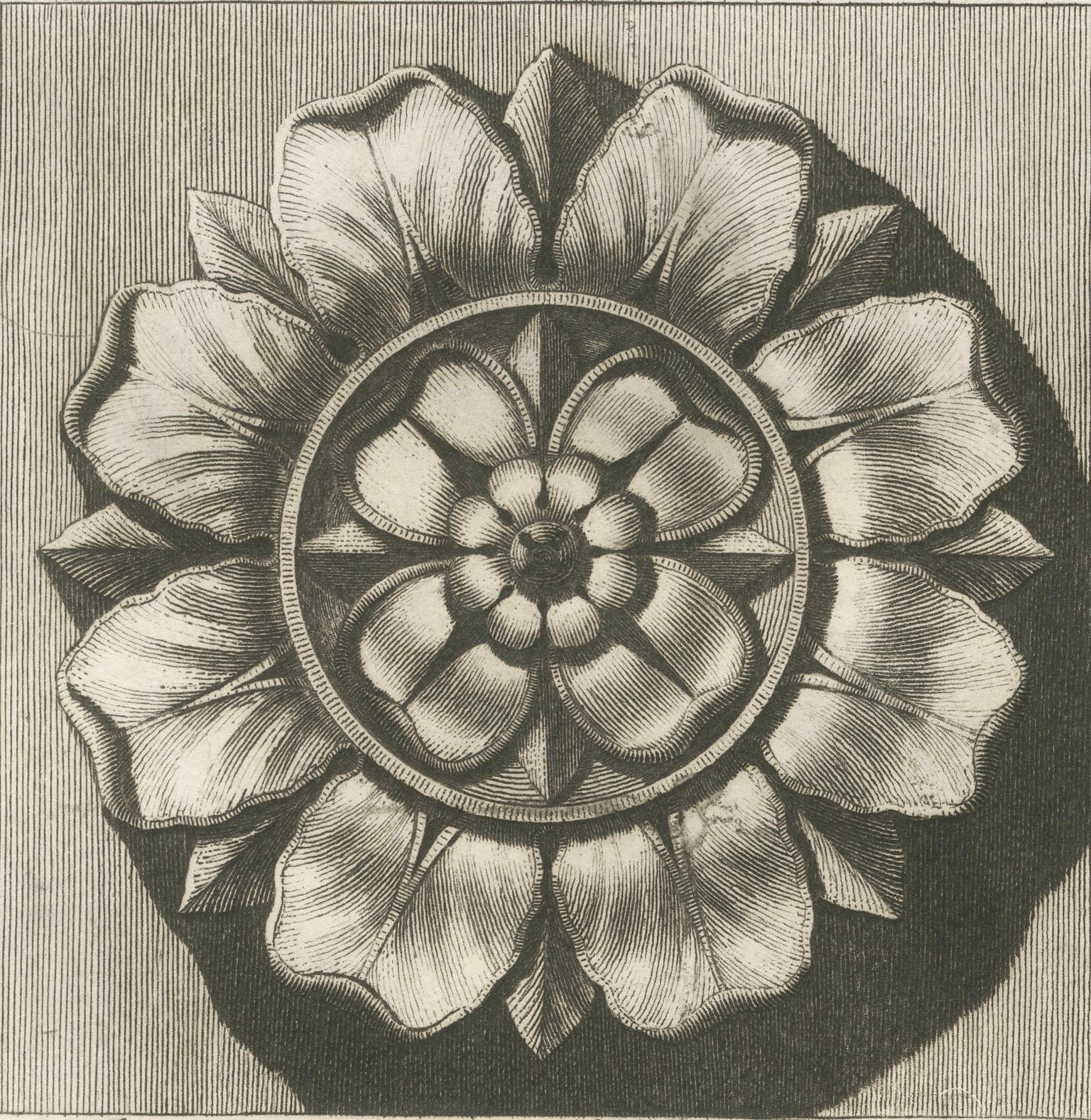 Engraving of an Antique Rosette Plate 45 by Antonini, circa 1780 In Good Condition For Sale In Langweer, NL