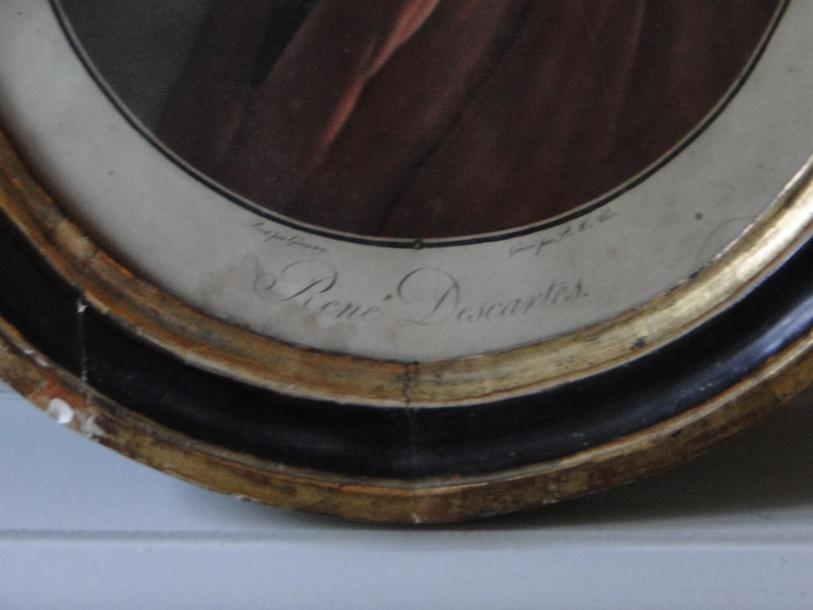 Engraving of Descartes by Pierre Michel Alix painted by Garnerey In Fair Condition For Sale In Sames, FR
