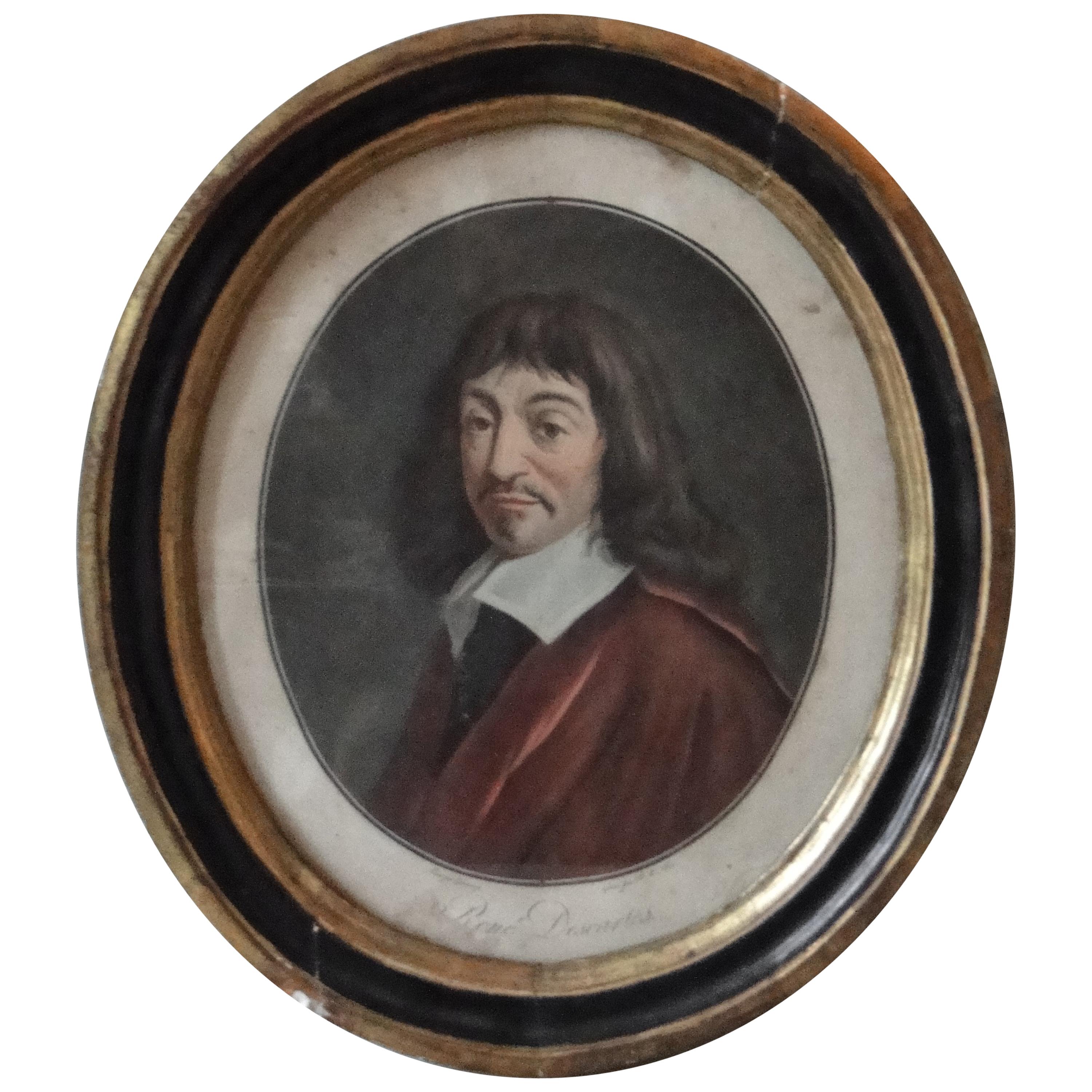 Engraving of Descartes by Pierre Michel Alix painted by Garnerey For Sale