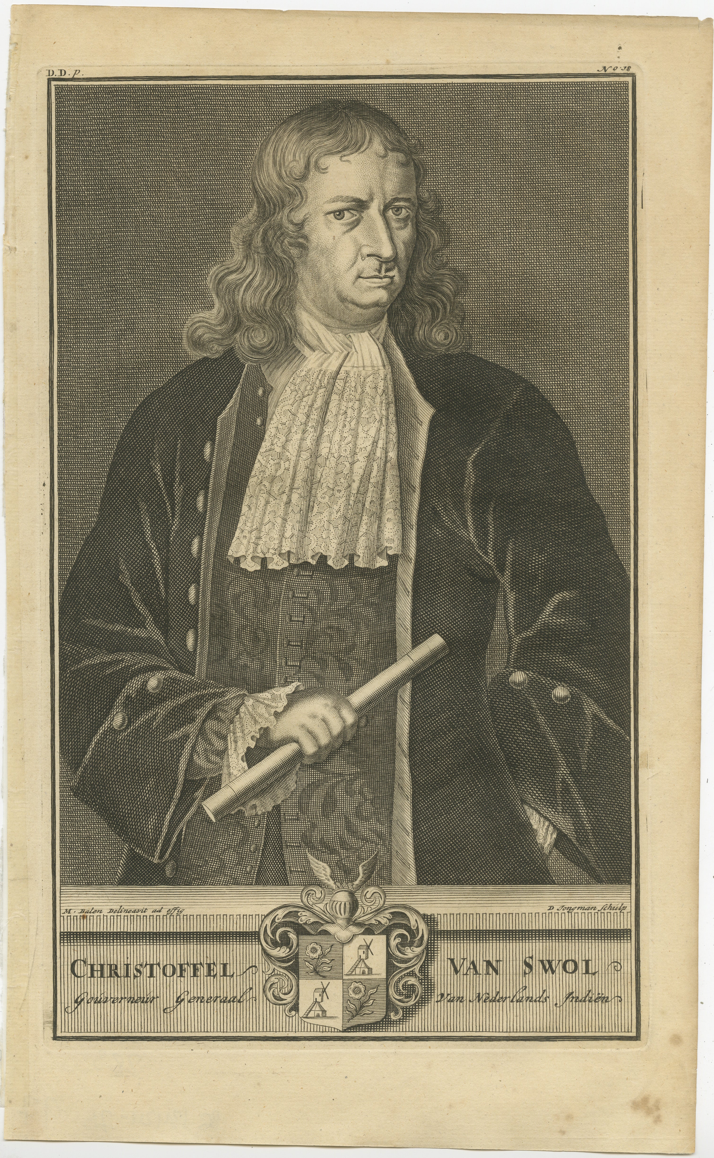 The portrait you've shown of Christoffel van Swol is an example of an early 18th-century engraving, likely created to honor his service as a Governor-General of the Dutch East India Company (VOC). The detailed artwork would have been a significant