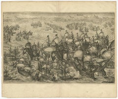 Engraving of Dutch Attacking the Portuguese Fleet off Bantam, Indonesia, 1644