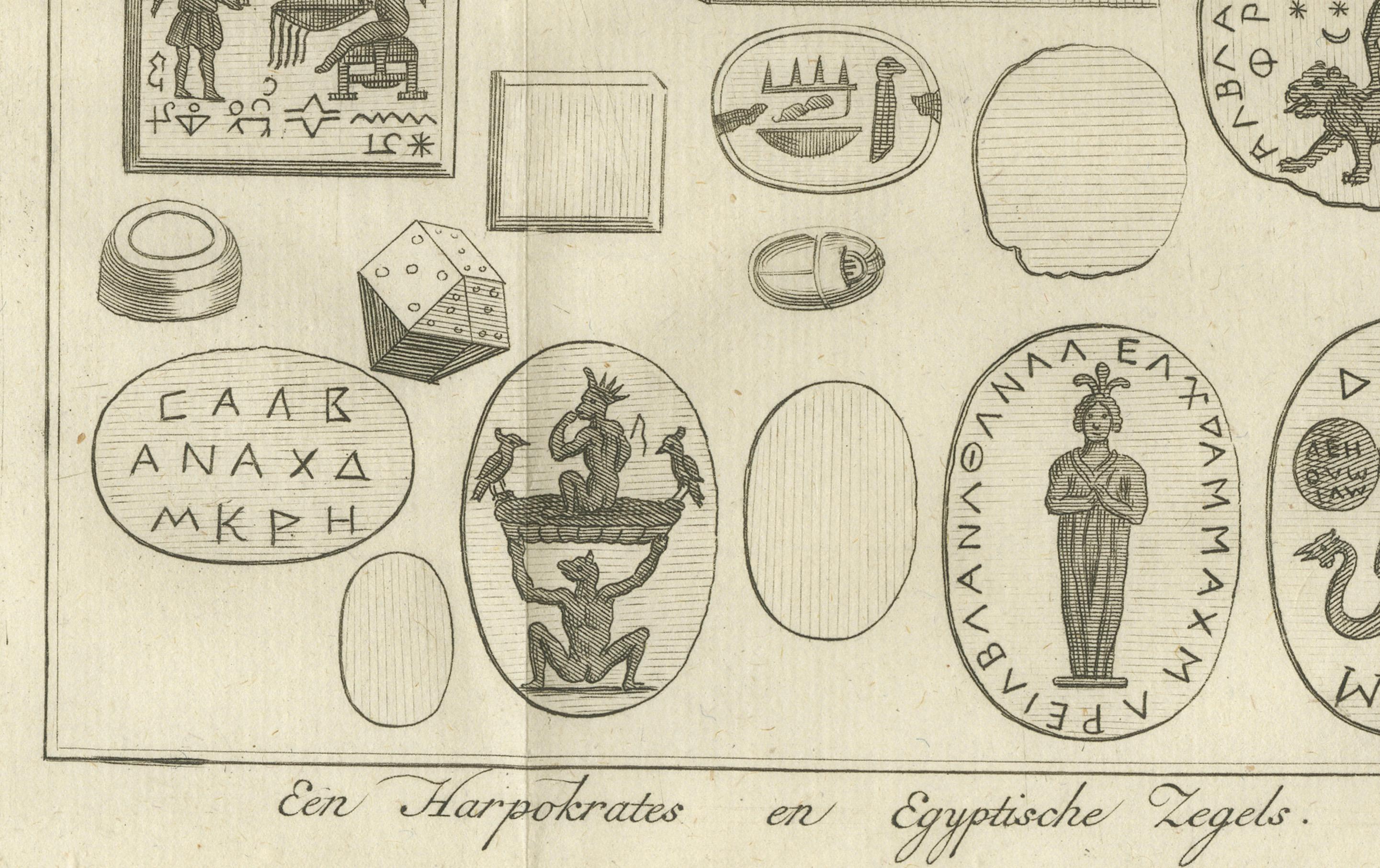 Kupferstich von Harpokrates und altägyptischen magischen Siegeln, um 1776 (Niederländisch) im Angebot