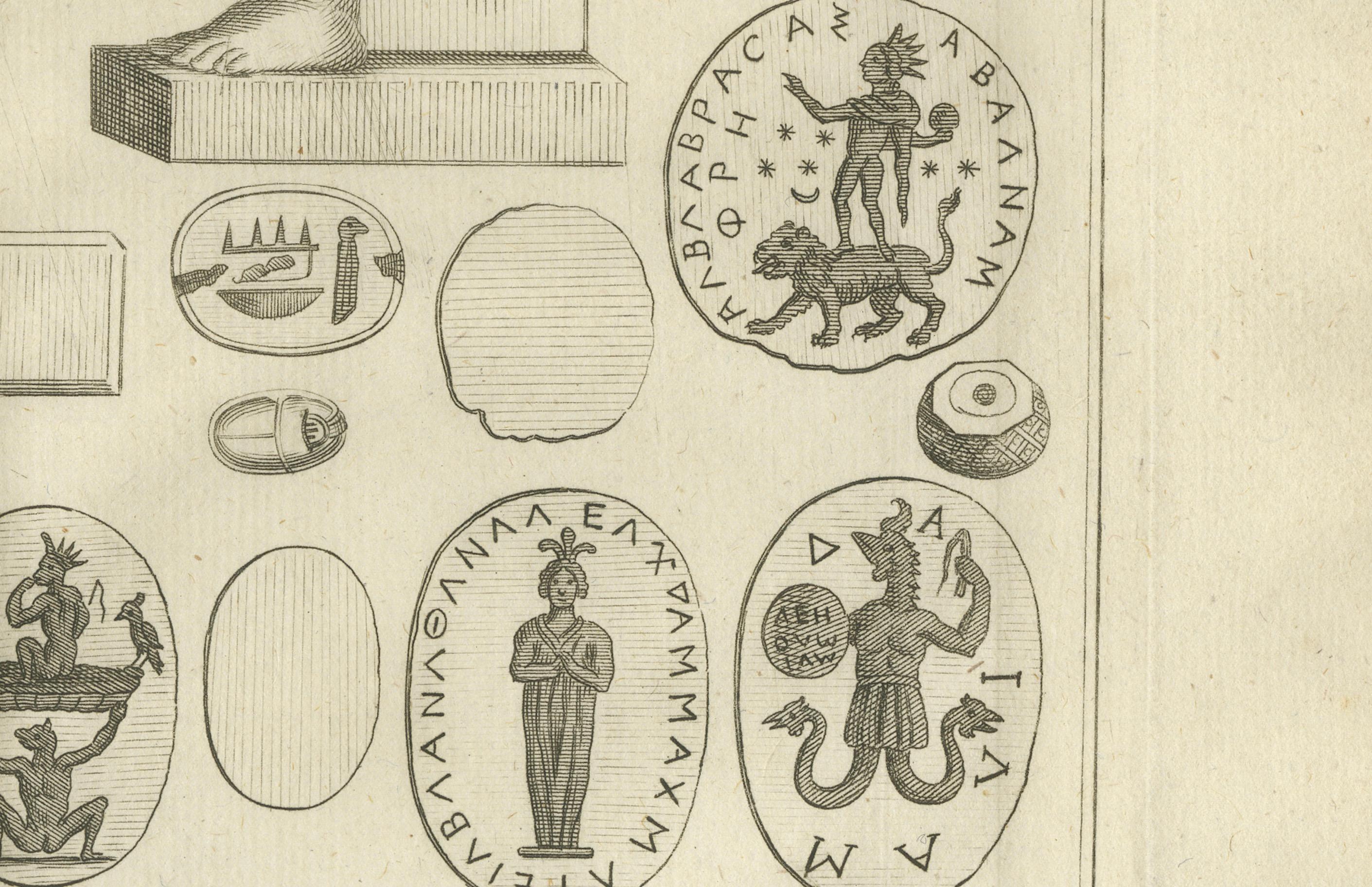 Kupferstich von Harpokrates und altägyptischen magischen Siegeln, um 1776 (Graviert) im Angebot