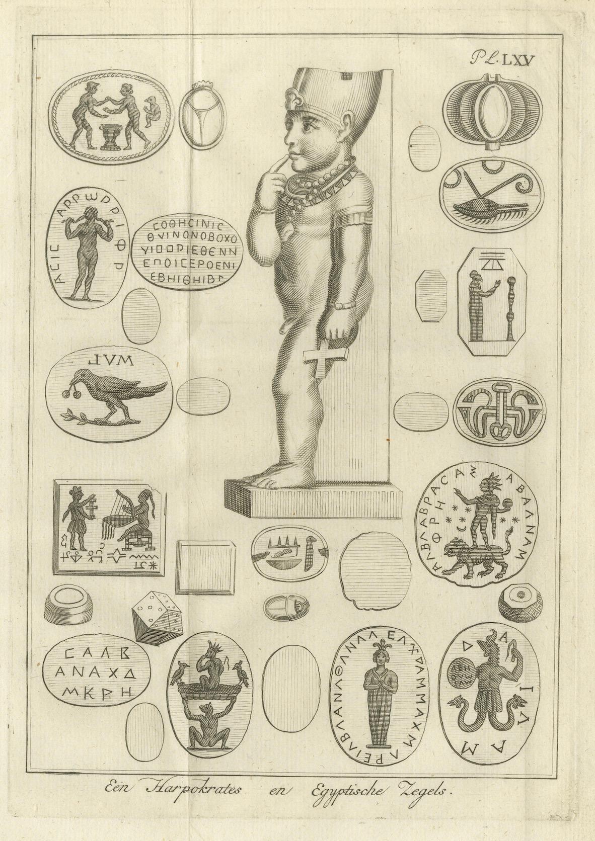 Kupferstich von Harpokrates und altägyptischen magischen Siegeln, um 1776 (18. Jahrhundert) im Angebot
