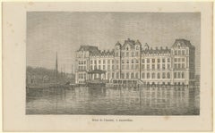 Engraving of Hôtel de l’Amstel in Amsterdam viewed from the Amstel River, c.1870