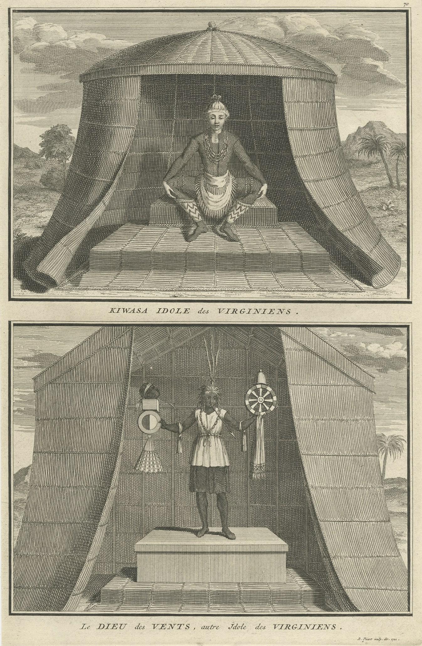 Engraving of Idols of Secotam Village in Virginia 'or now North Carolina', 1721 In Good Condition For Sale In Langweer, NL