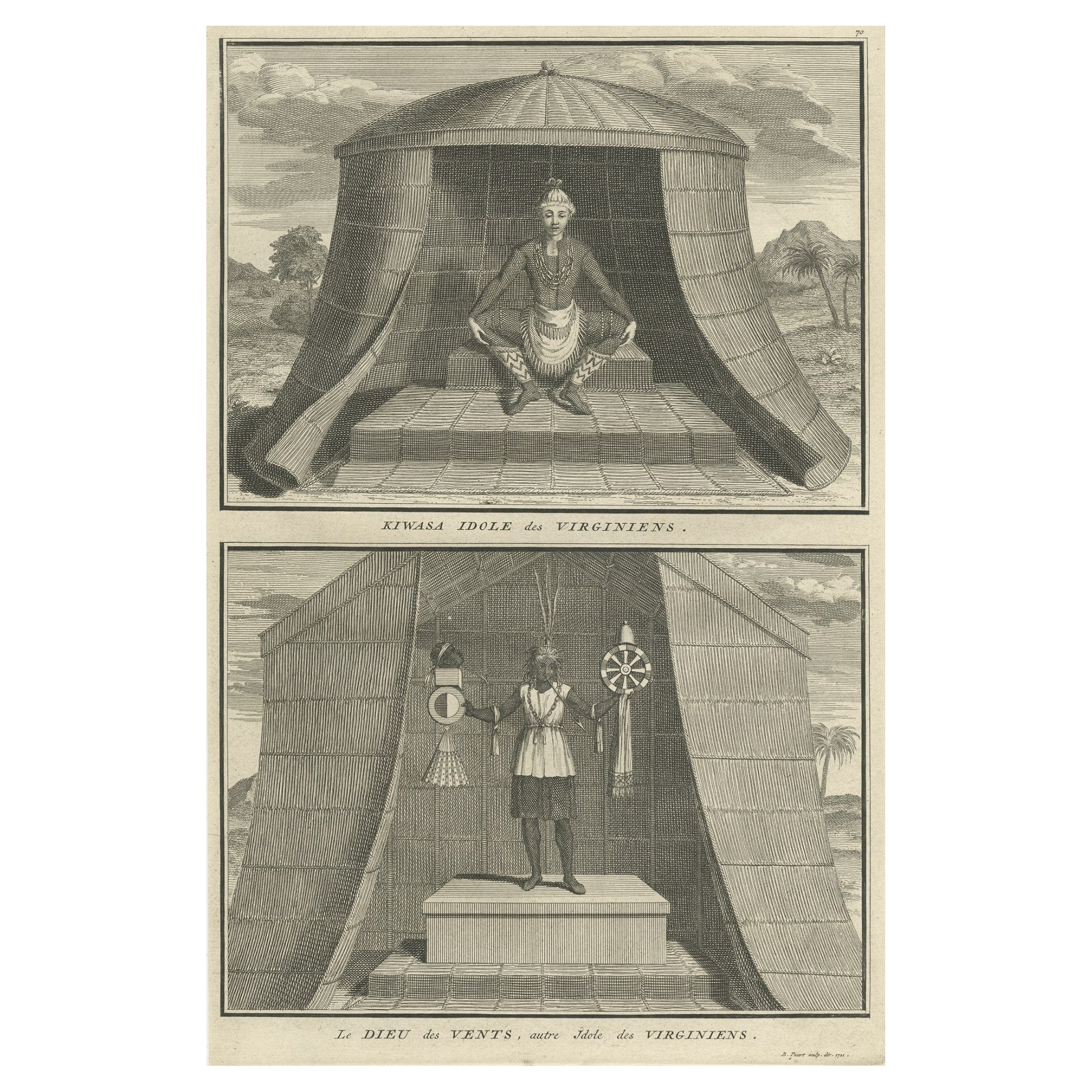 Engraving of Idols of Secotam Village in Virginia 'or now North Carolina', 1721