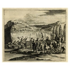 Engraving of Japanese Carrying Roosters on their Horses in Wicker Baskets, 1669