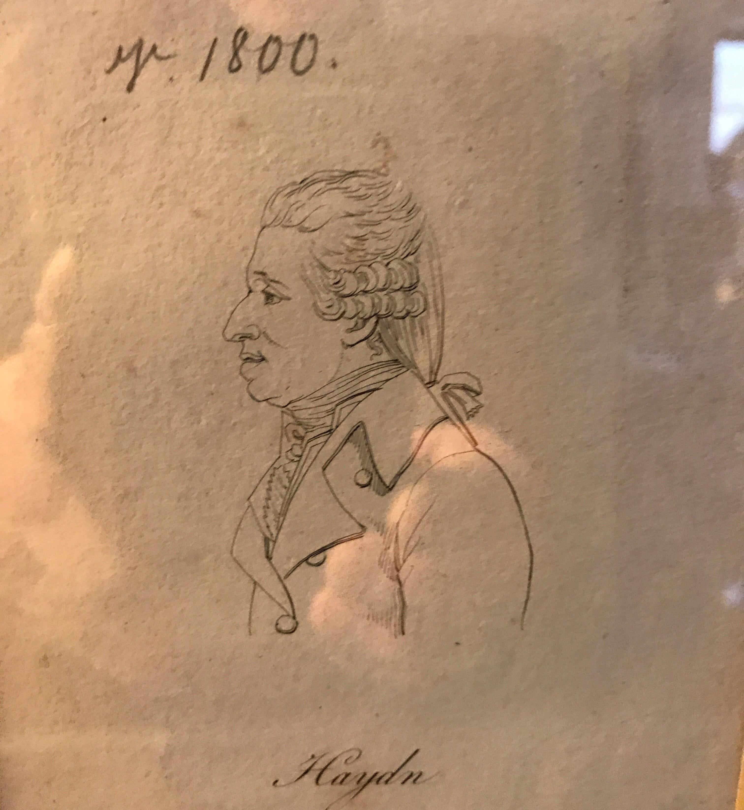 Joseph Haydn engraving dated 1800. The print features his profile.
Joseph Haydn 1732-1809 was a prolific Austrian classical composer.
He was instrumental in the development of chamber music. Haydn
wrote 107 symphonies, 83 string quartets, 45