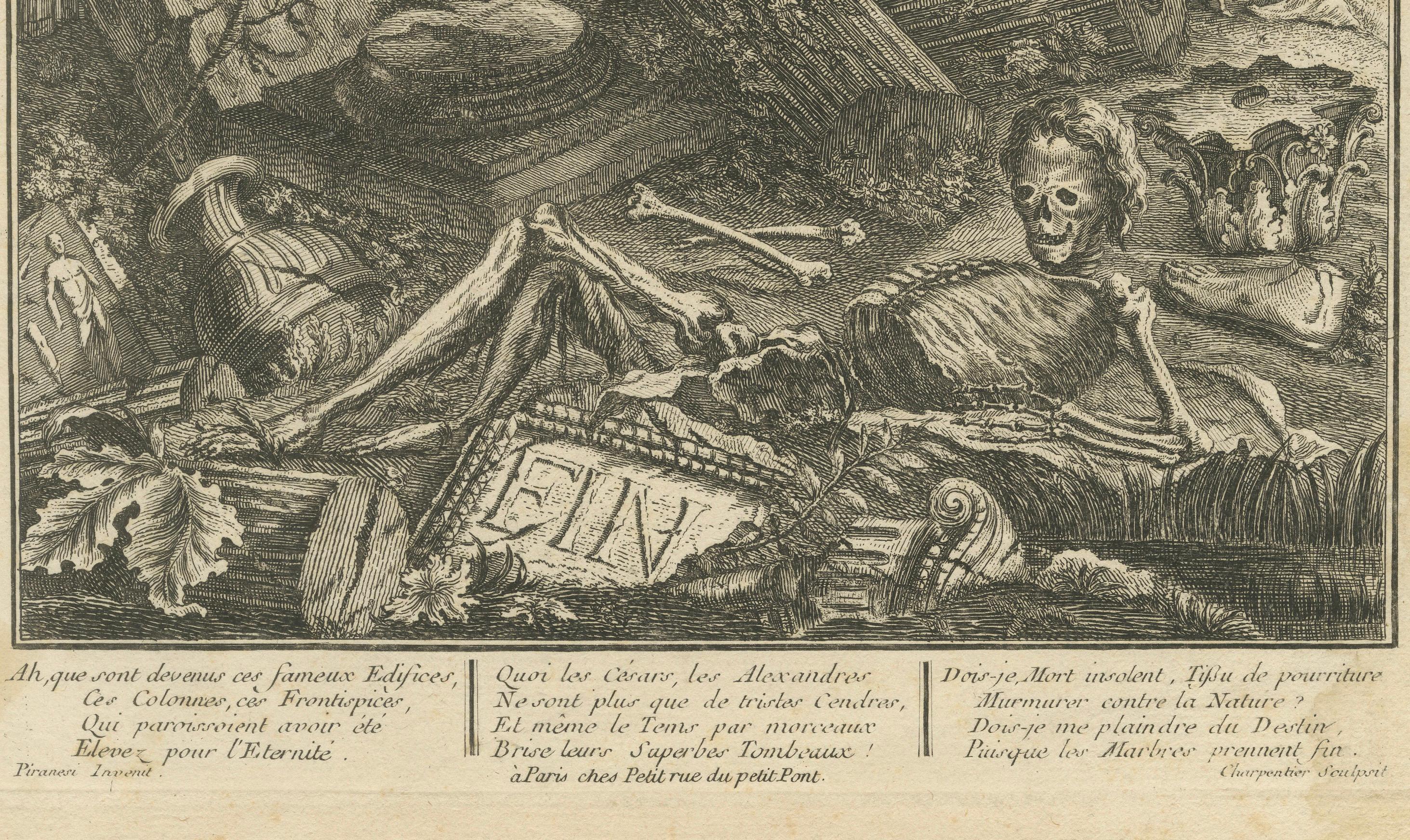 Engraving of Julius Ceasar's Ruins and Skeleton: A Charpentier Vanitas, 1757 In Good Condition For Sale In Langweer, NL