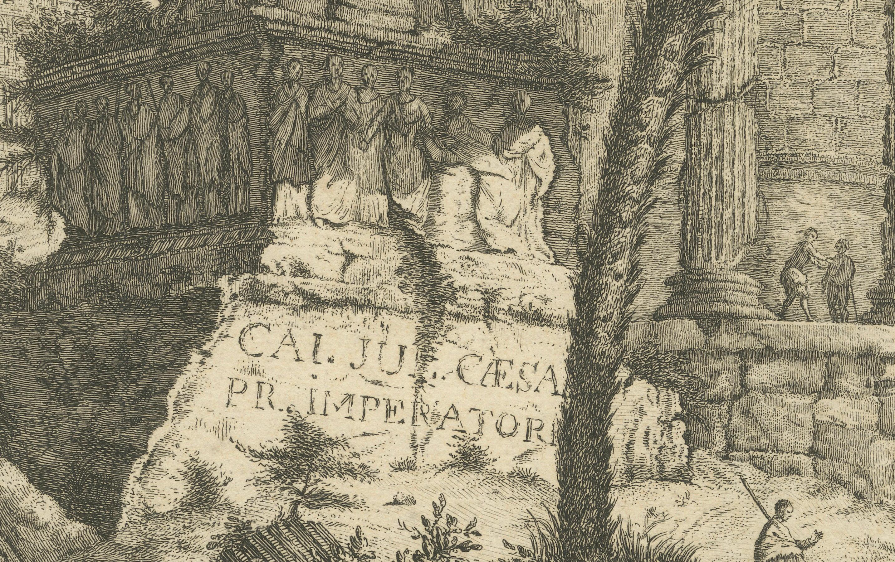 Paper Engraving of Julius Ceasar's Ruins and Skeleton: A Charpentier Vanitas, 1757 For Sale