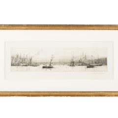 Engraving of London from the Docklands by Rowland Langmaid, 1926