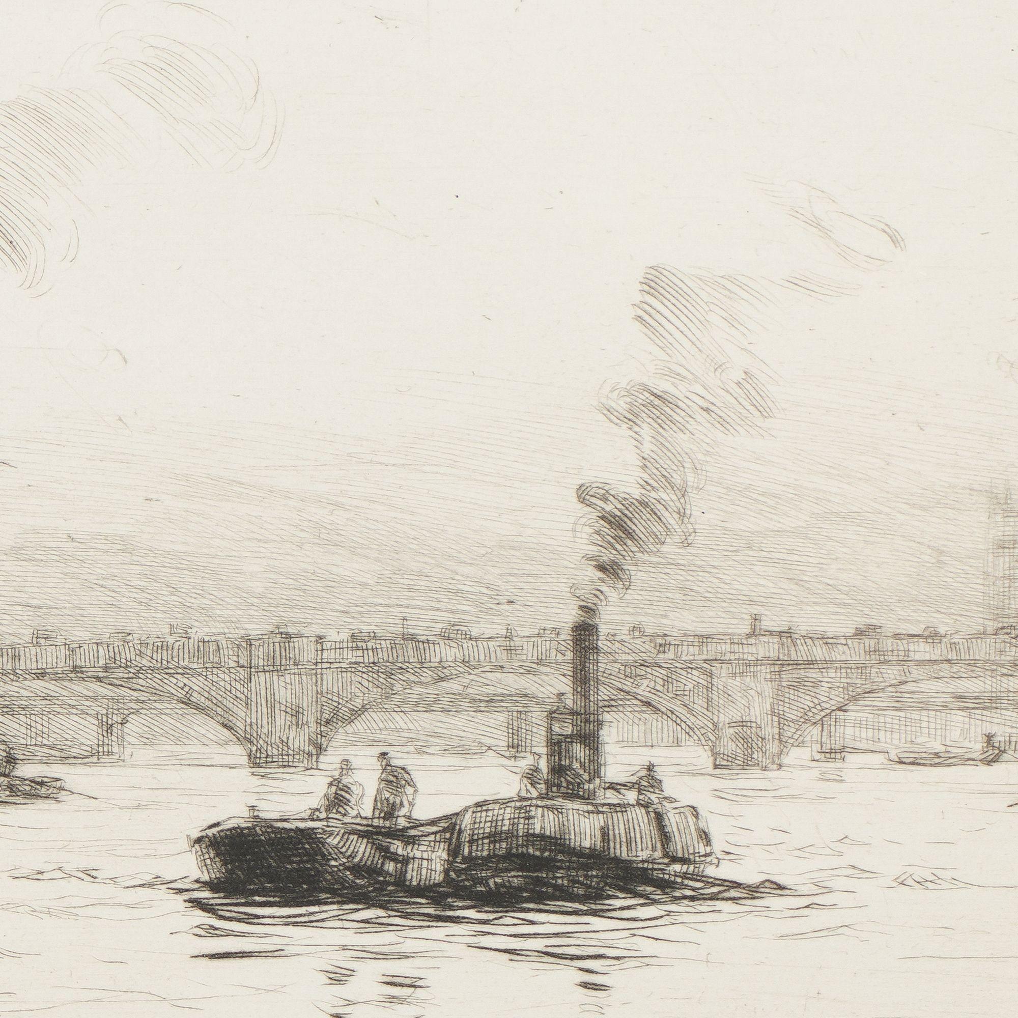 Kupferstich von London von den Docklands aus von Rowland Langmaid, 1926 (Britisch) im Angebot
