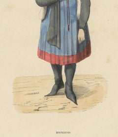 Engraving of Medieval Bourgeois: A Portrait of Urban Sophistication, 1847