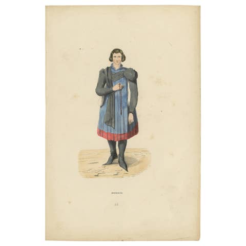 Engraving of Medieval Bourgeois: A Portrait of Urban Sophistication, 1847