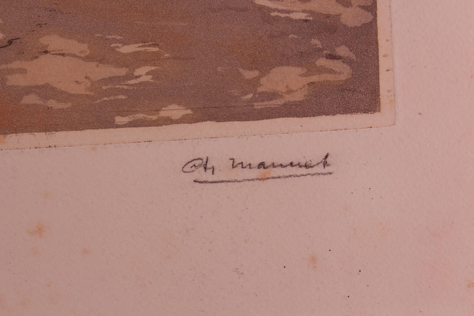 Grabado de escena callejera de Marruecos Firmado Ch Manuel, hacia 1920 Francés