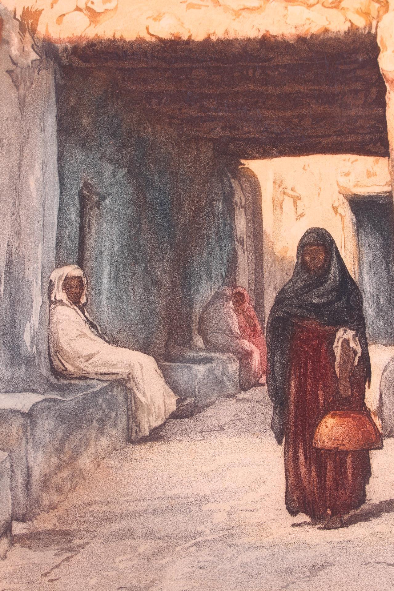 Early 20th Century Engraving of Morocco Street Scene signed Ch Manuel, circa 1920 For Sale