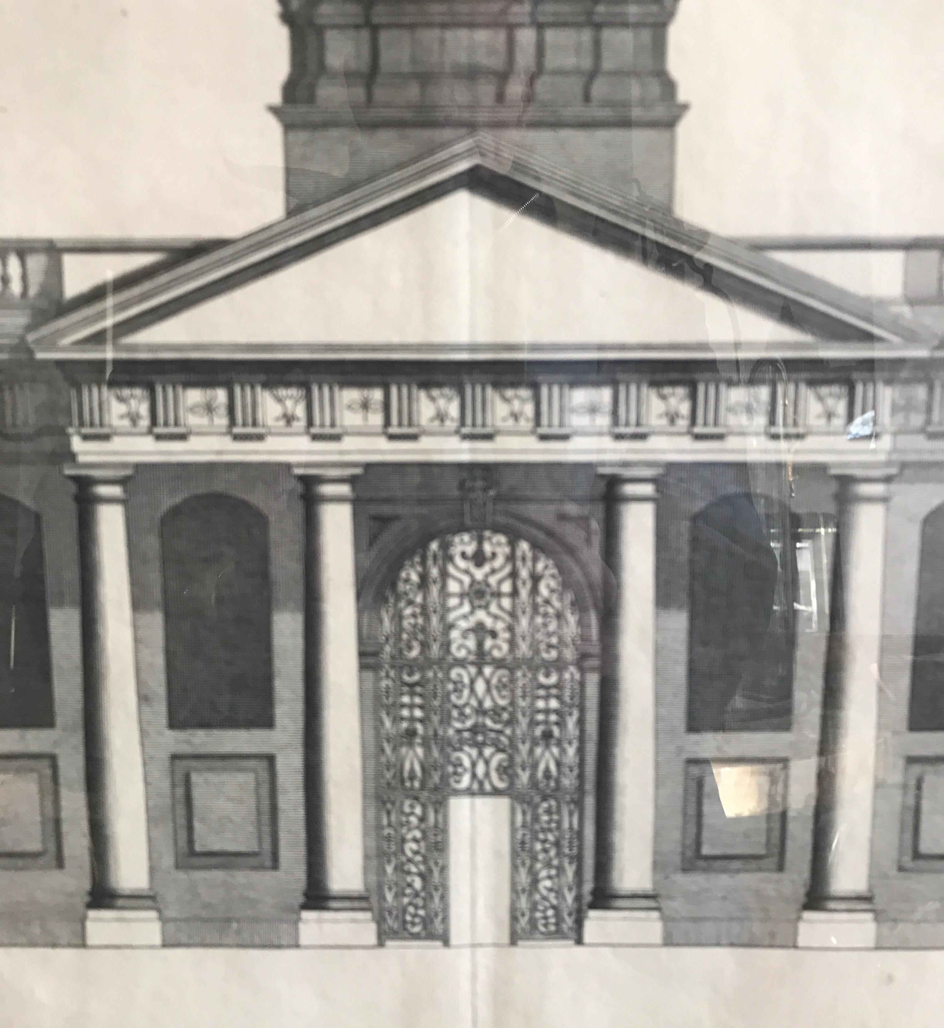Engraving of Oxford University Administration Building, 18th Century In Good Condition For Sale In Chicago, IL