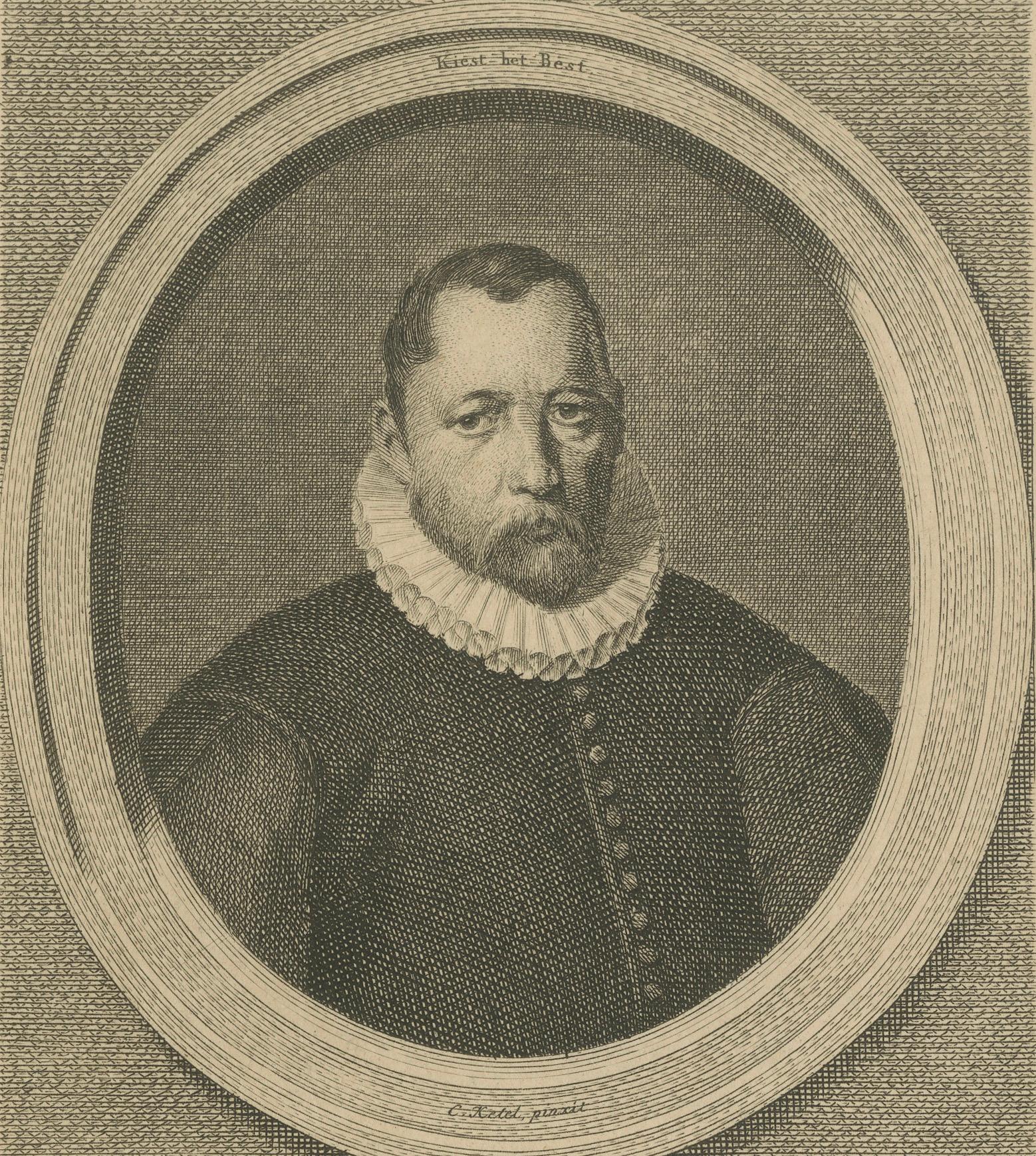 Gravure de Pieter Janszoon Kies - Maire de Haarlem, par Houbraken, vers 1750 Bon état - En vente à Langweer, NL