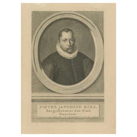 Engraving of Pieter Janszoon Kies – Mayor of Haarlem, by Houbraken, ca.1750
