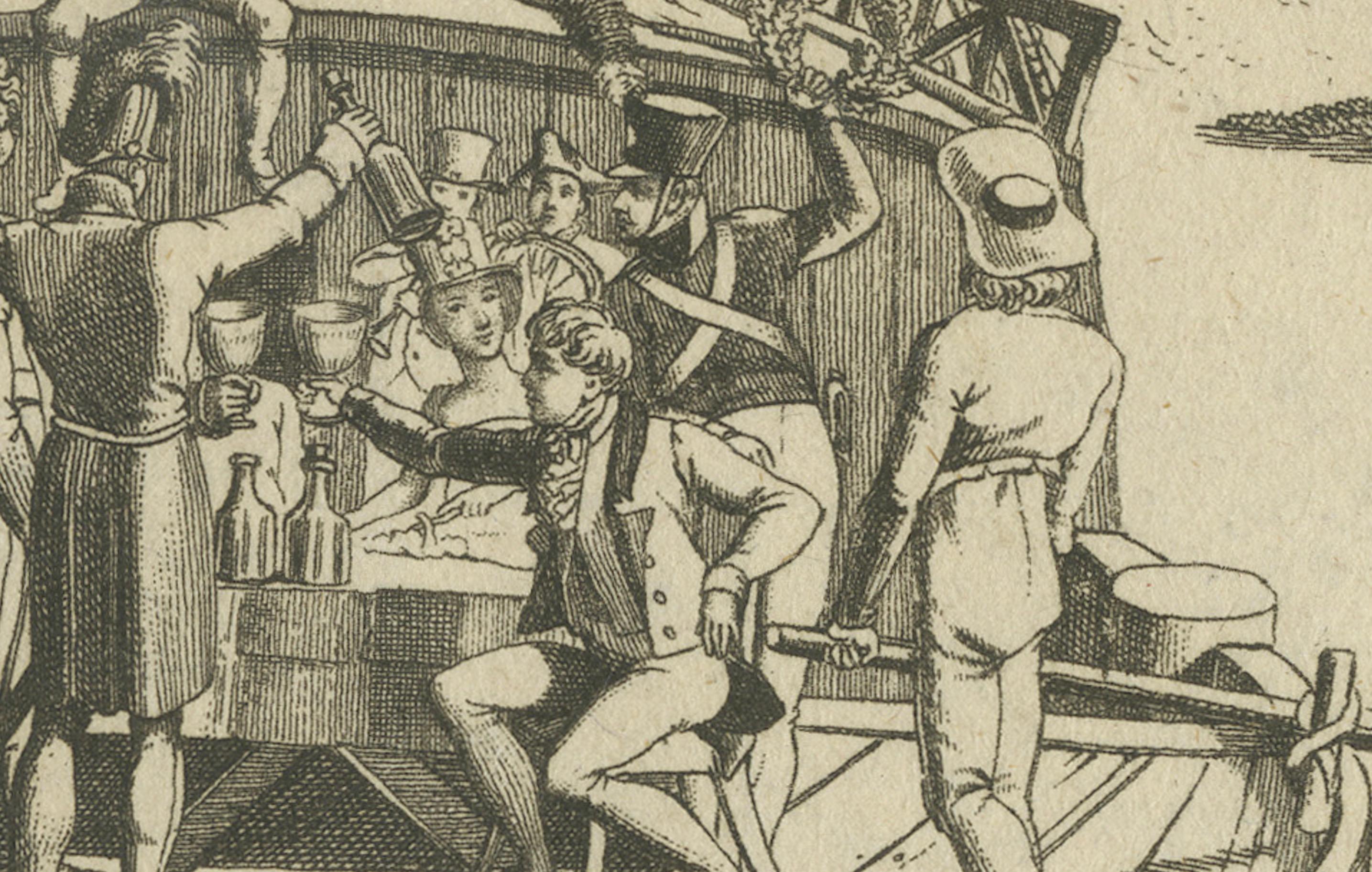 Gravur von „Rheinweinlied“ von Matthias Claudius, Festung des Rheins, um 1830 im Zustand „Gut“ im Angebot in Langweer, NL