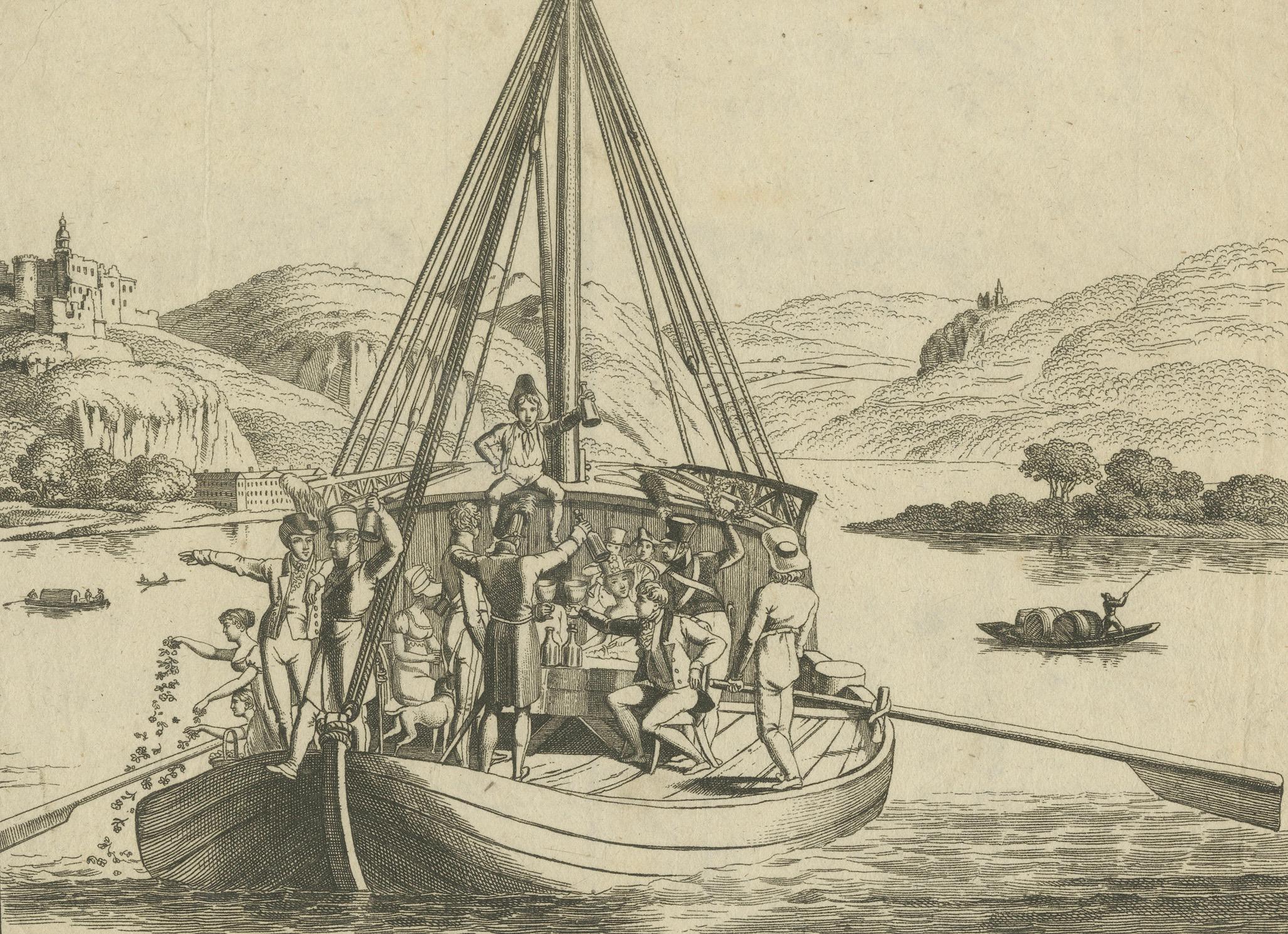 Gravur von „Rheinweinlied“ von Matthias Claudius, Festung des Rheins, um 1830 (Papier) im Angebot