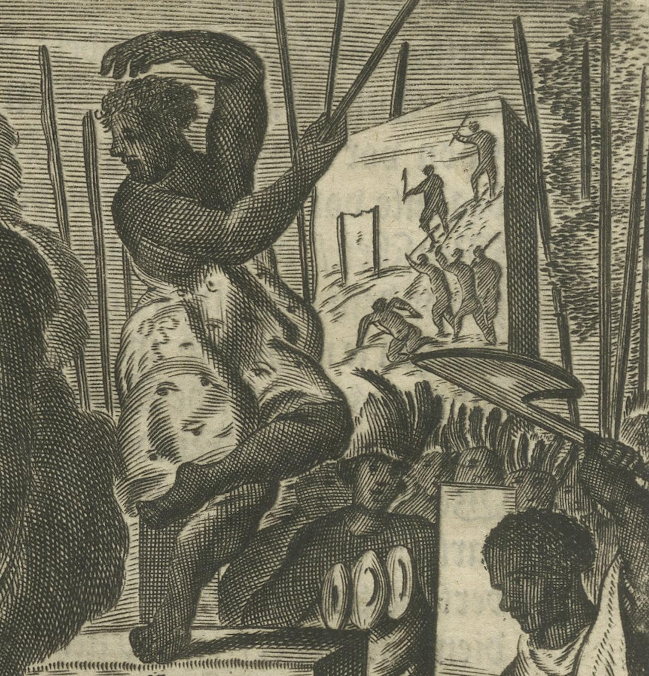 Gravur von Ritualen und Krönungseremonien in Neuspanien von Montanus, 1673 im Zustand „Gut“ im Angebot in Langweer, NL