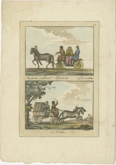 Engraving of Russian National Carriages: Droshky and Kibitka, circa 1890