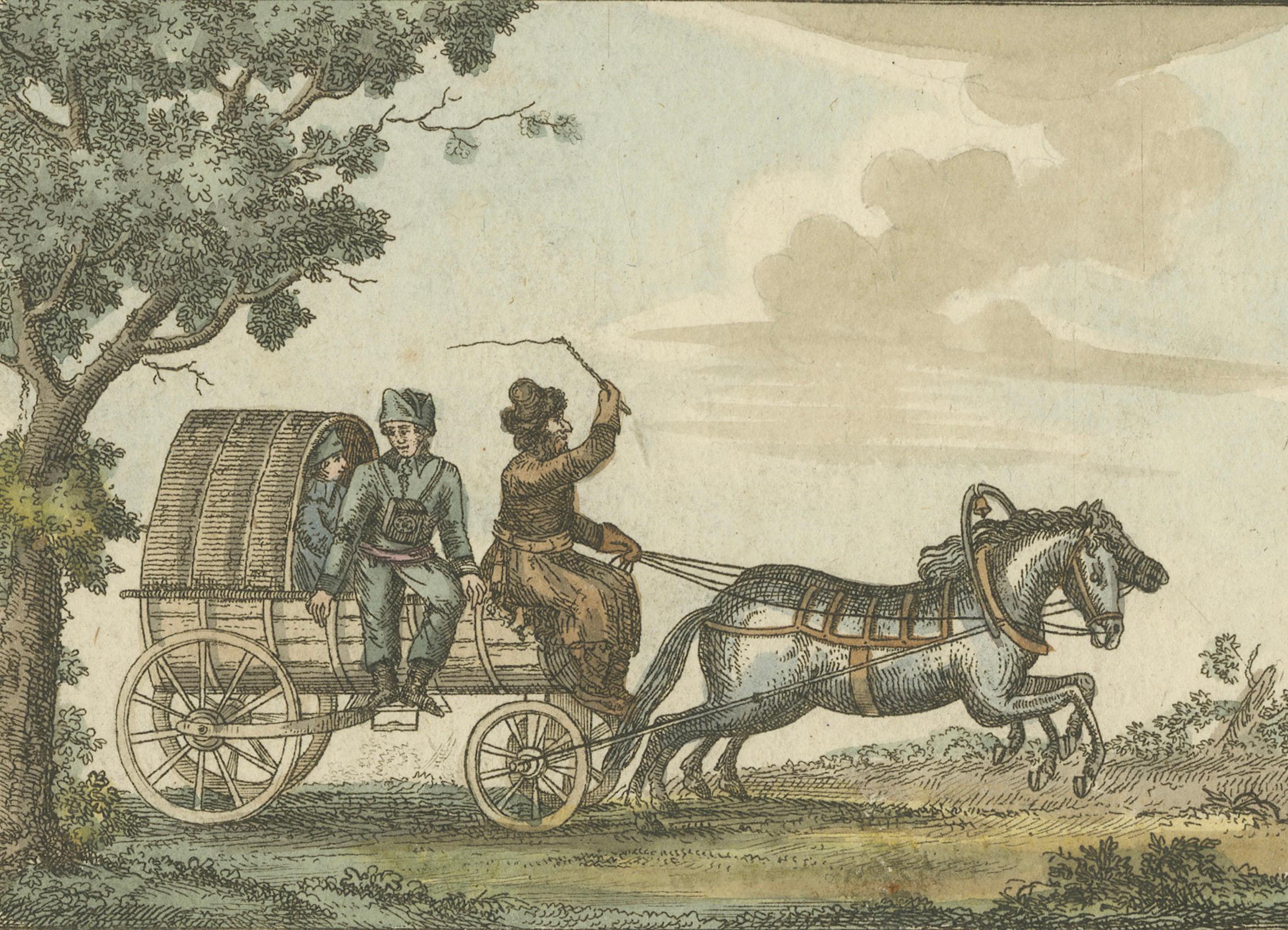 Gravure de voitures nationales russes : Droshky et Kibitka, vers 1890 Bon état - En vente à Langweer, NL