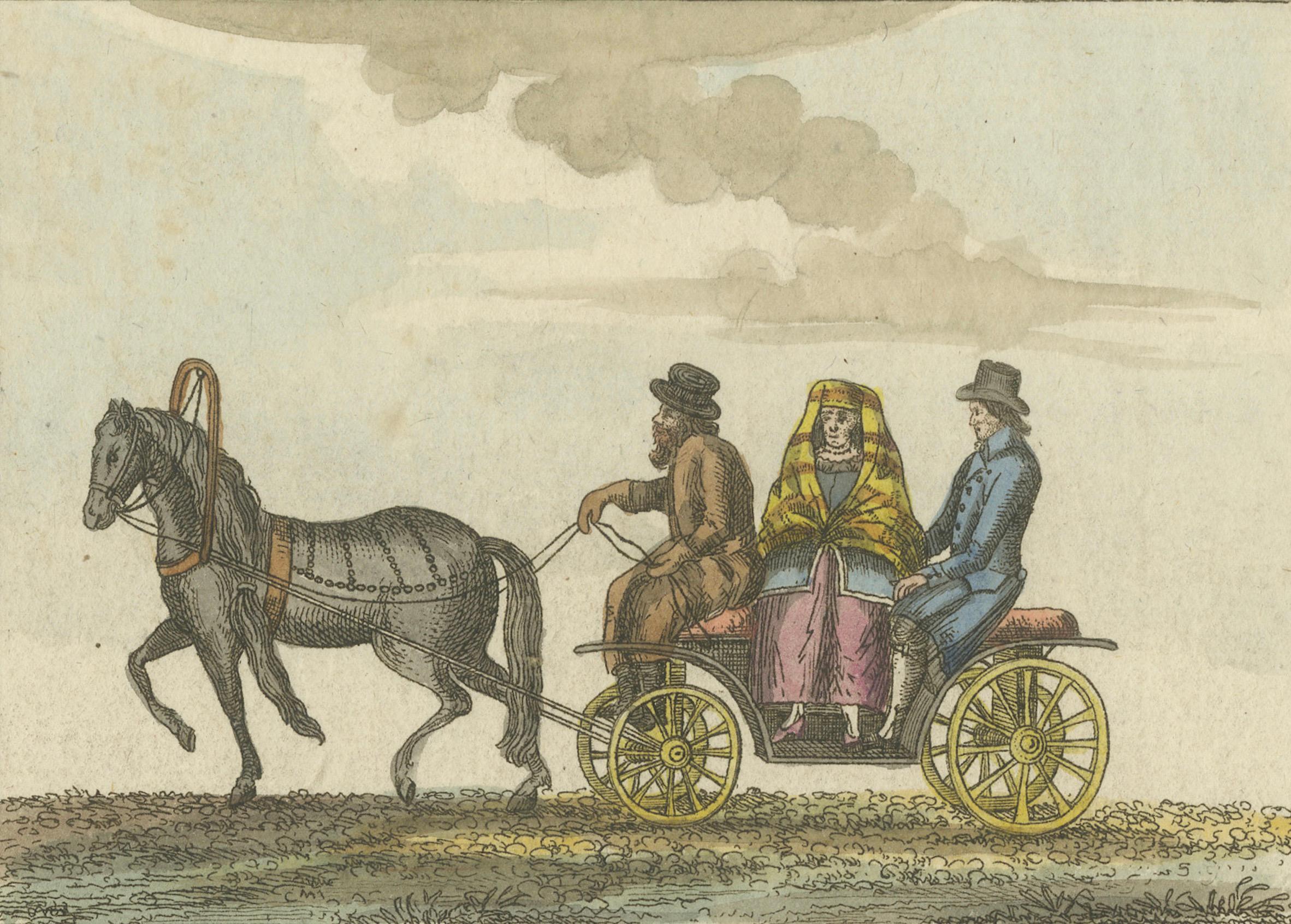 Fin du XIXe siècle Gravure de voitures nationales russes : Droshky et Kibitka, vers 1890 en vente