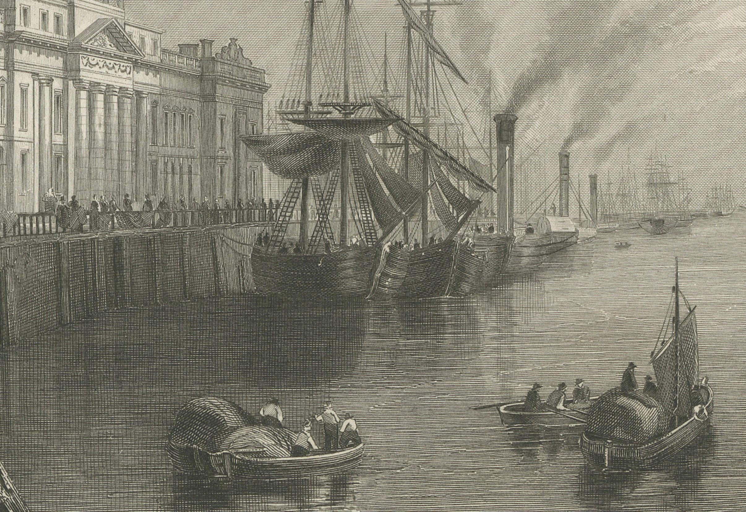 Milieu du XIXe siècle Gravure de Sackville Street et Customs House, Dublin, 1849 en vente