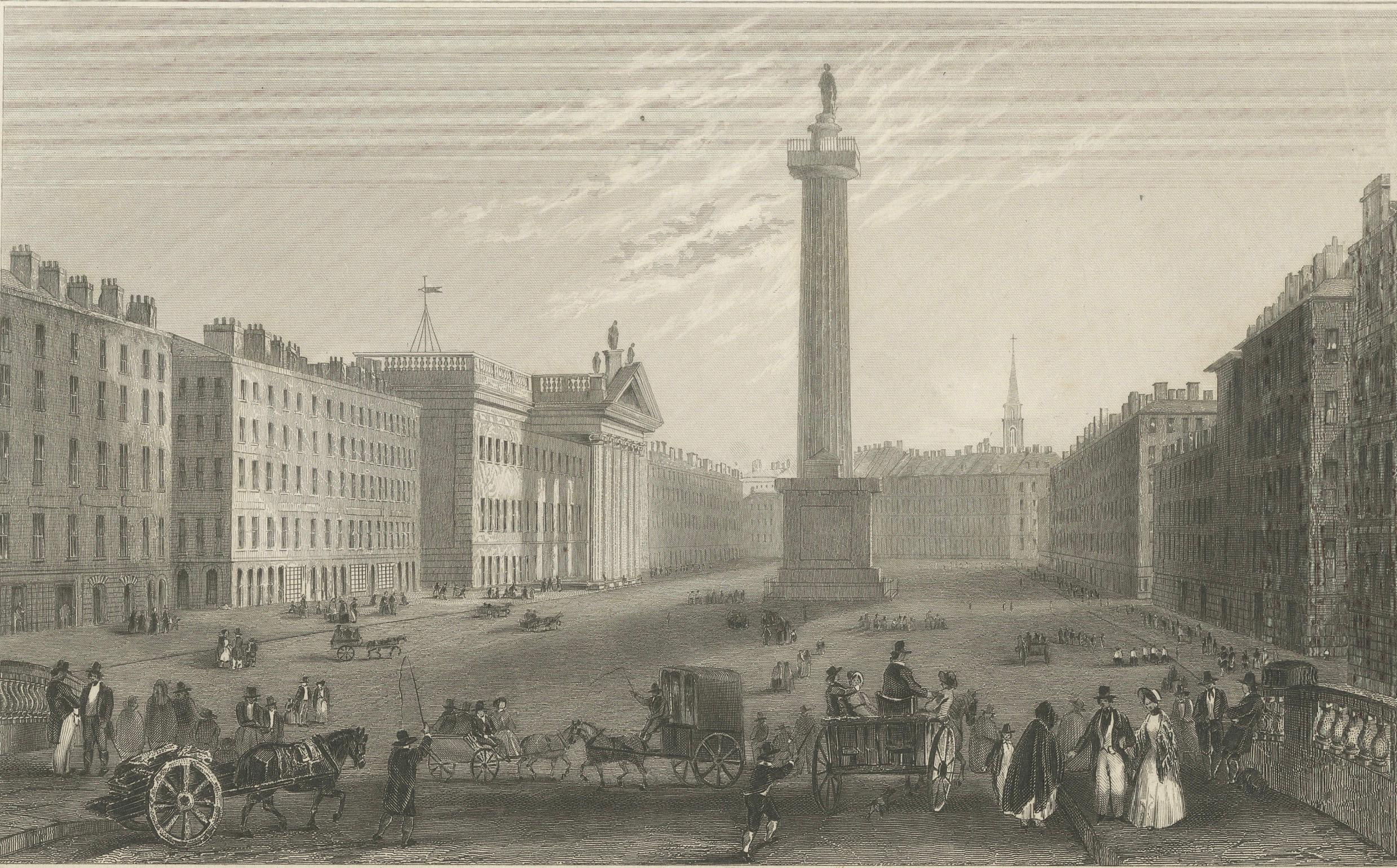 Gravure de Sackville Street et Customs House, Dublin, 1849 en vente 1
