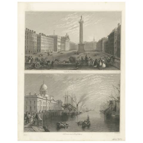 Engraving of Sackville Street and Customs House, Dublin, 1849