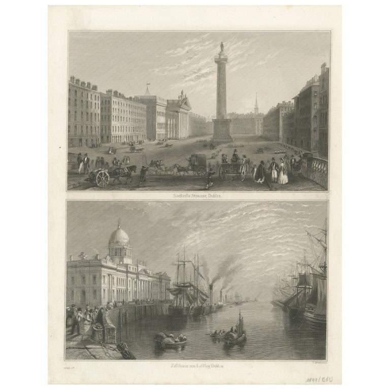 Engraving of Sackville Street and Customs House, Dublin, 1849 For