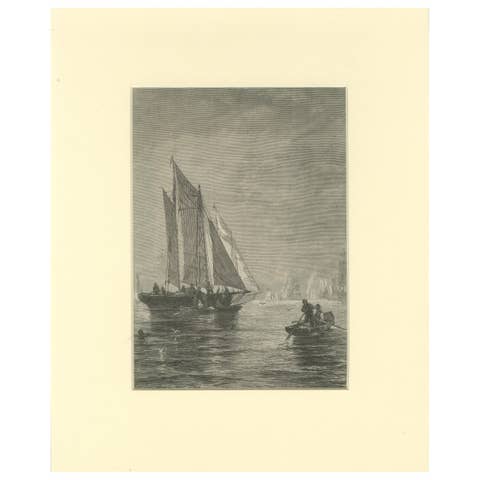 Engraving of Sailing Boats in Possibly Victoria Harbour, Hong Kong - ca.1850