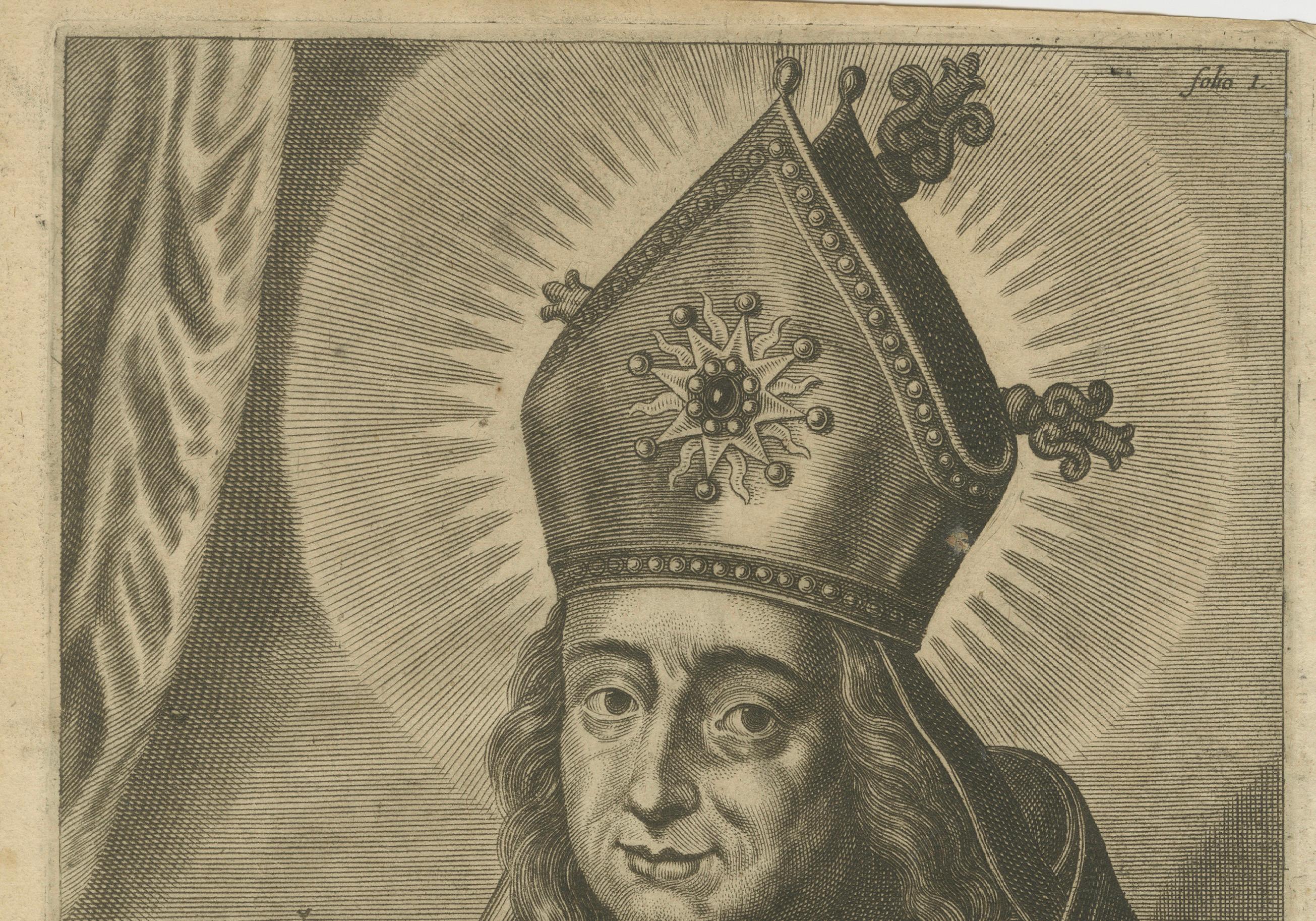 Gravure de The Willibrord par Robert The - Apôtre des Frisons, 1667 Bon état - En vente à Langweer, NL