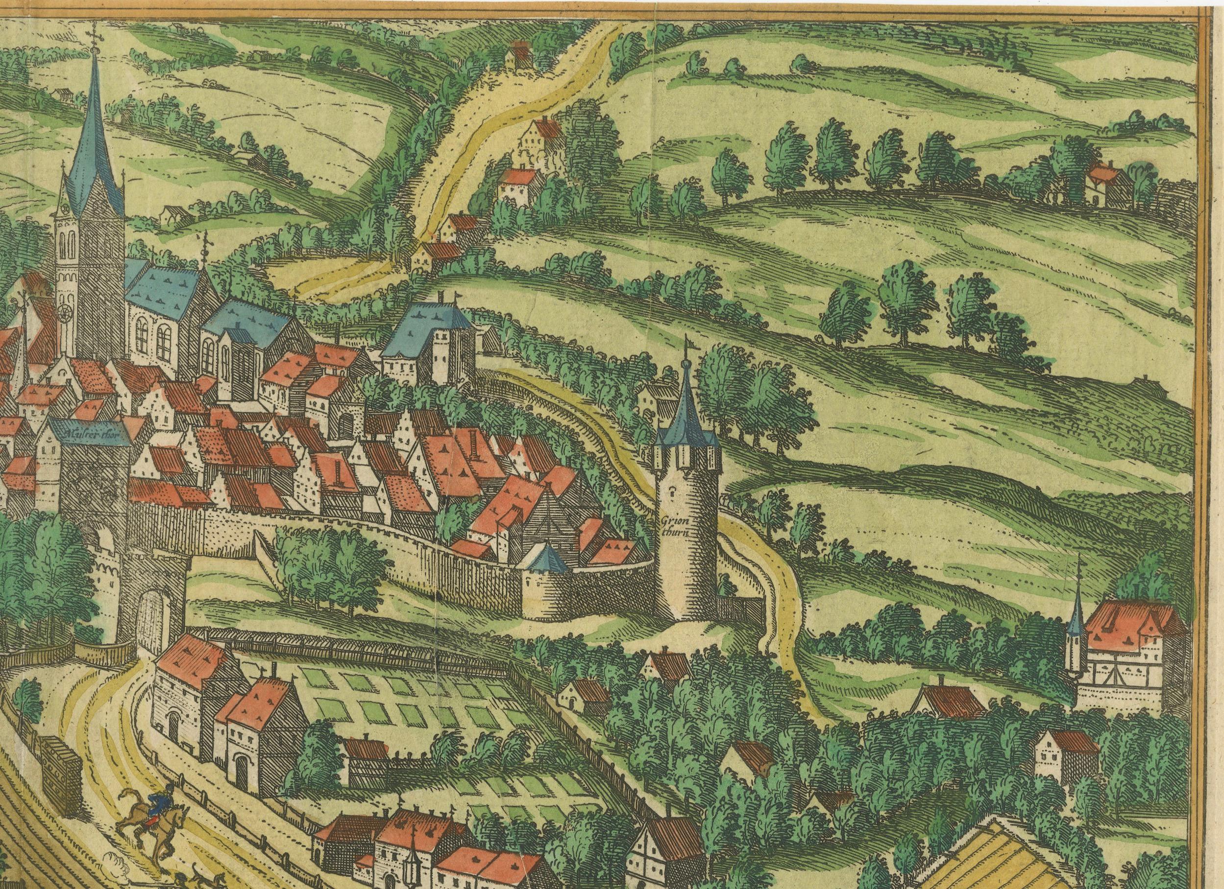 Gravur von St. Gallen und seiner Monasterie, aus dem Civitates Orbis Terrarum (1575) (Graviert) im Angebot